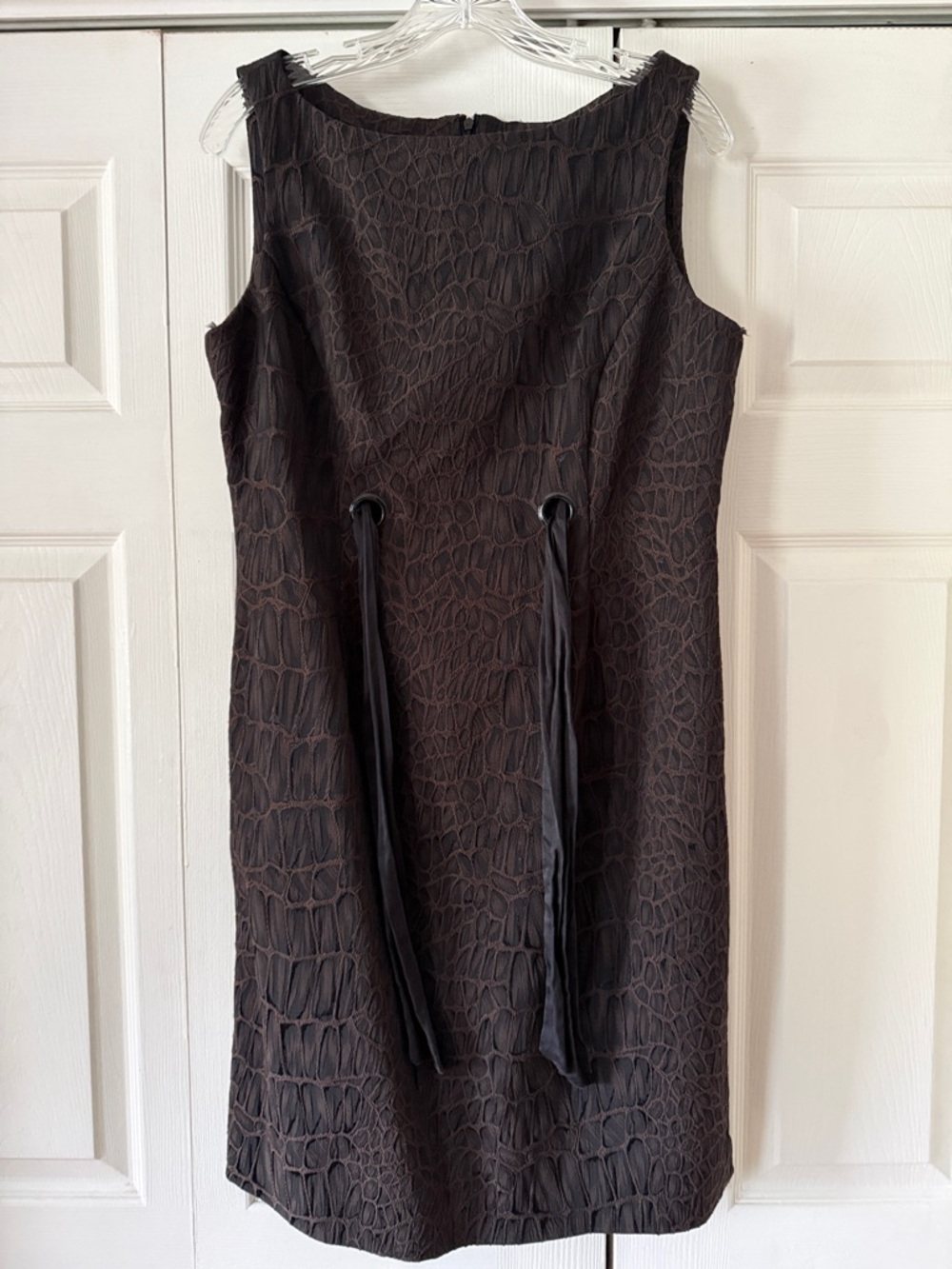 Taylor Sleeveless Black Textured Mini Dress with Waist Ties